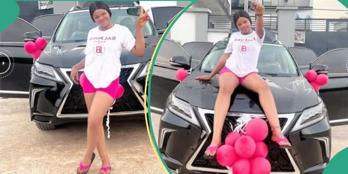 Nigerian lady excited as husband gifts her Lexus car as push gift Nigerian lady excited as husband gifts her Lexus car as push gift