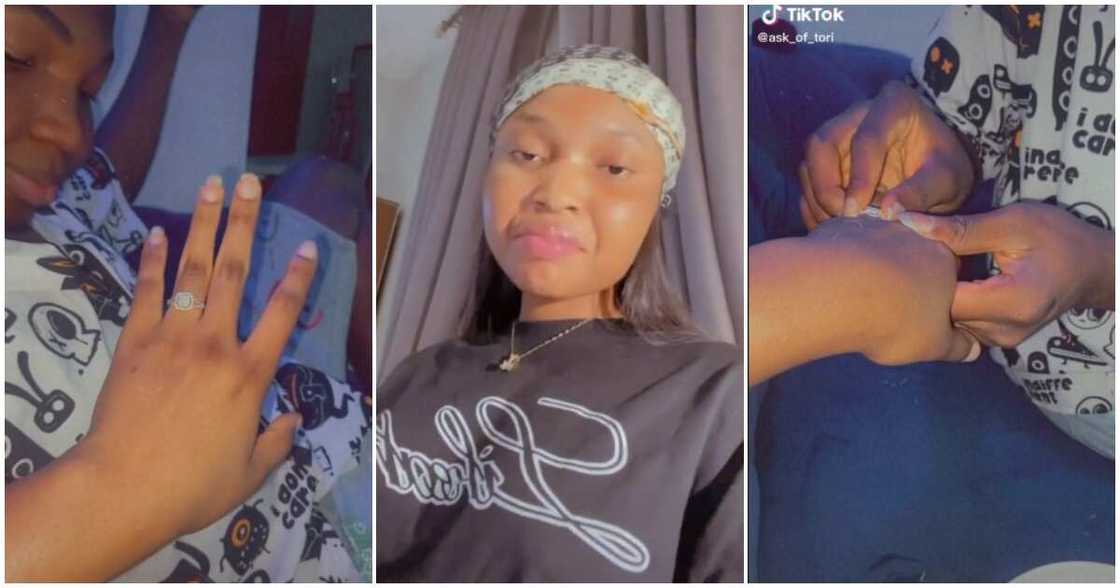 Lady gets engaged,strange proposal, lady gets proposed to without a word Lady gets engaged,strange proposal, lady gets proposed to without a word