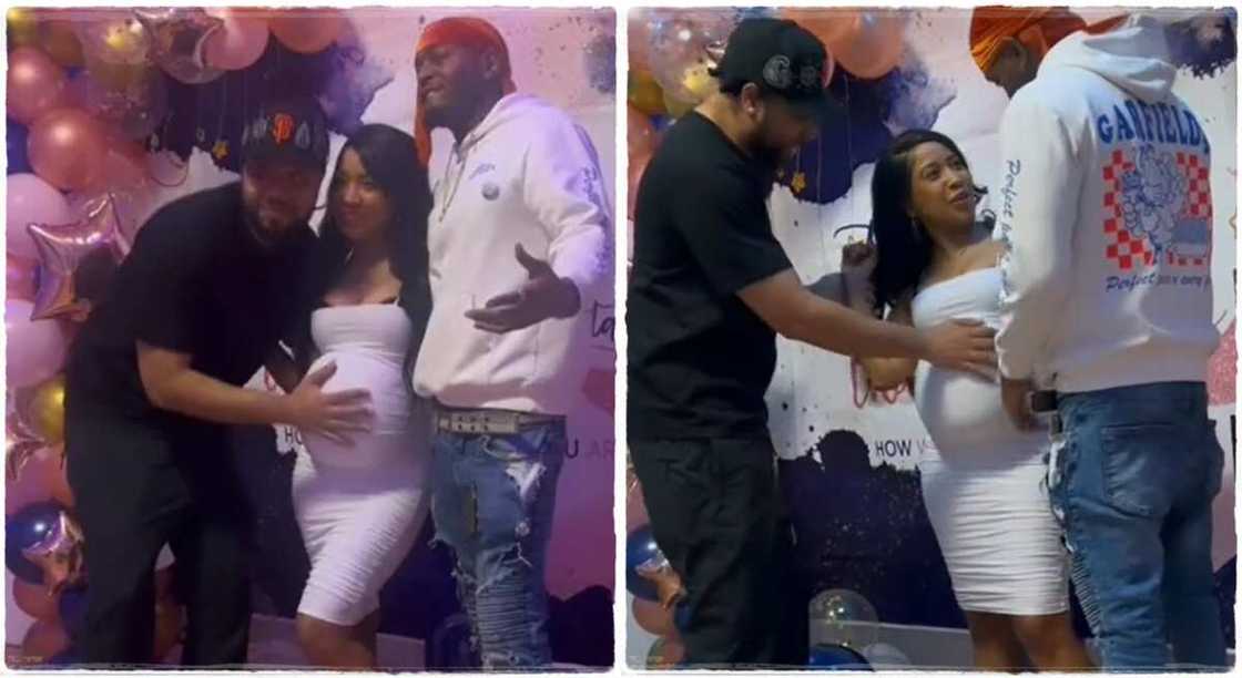 Photos of a pregnant lady and two men. Photos of a pregnant lady and two men.