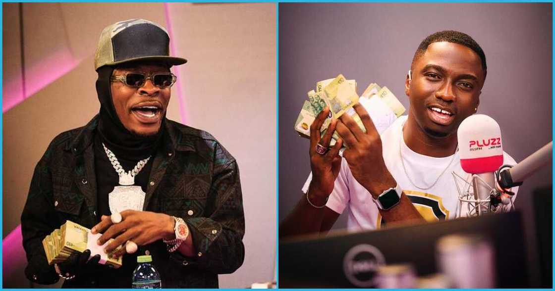 Shatta Wale splashed cash on TV host Jay Foley live in an interview session Shatta Wale splashed cash on TV host Jay Foley live in an interview session
