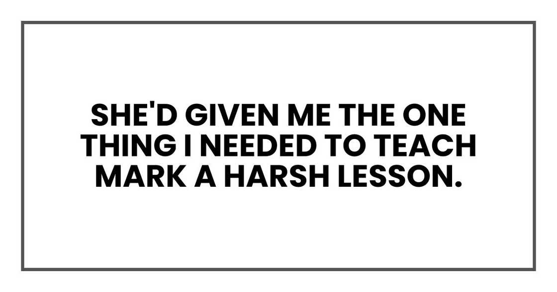 she'd given me the one thing I needed to teach Mark a harsh lesson.