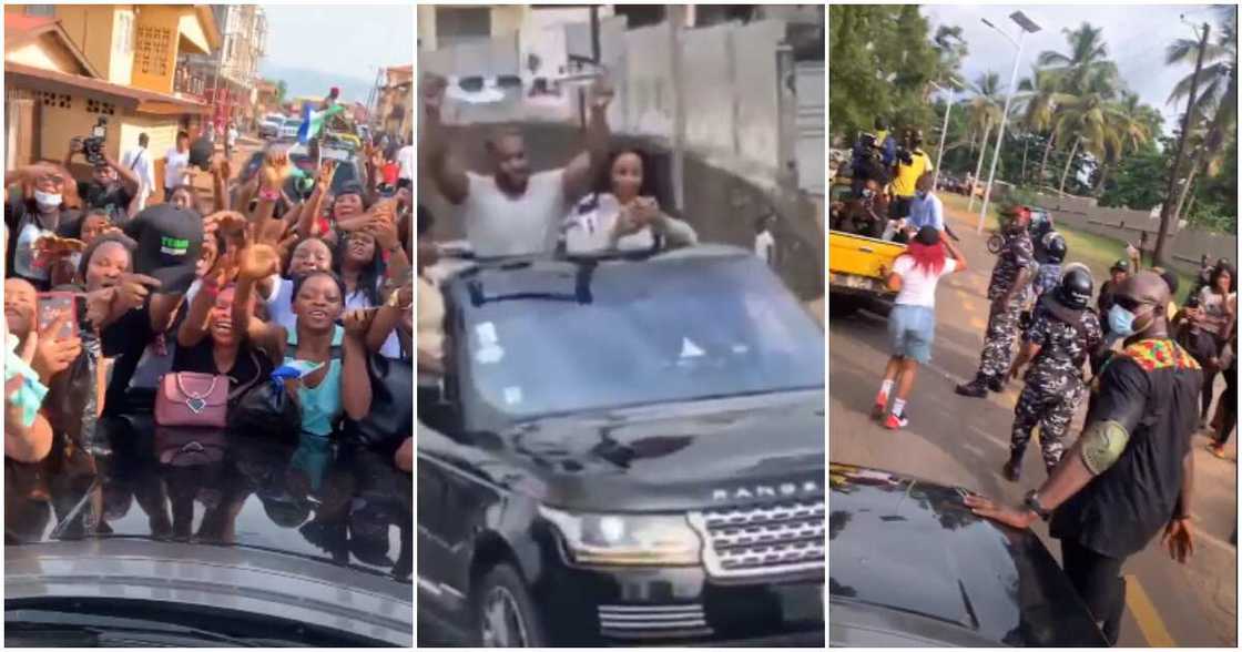Massive crowd shows up to welcome BBNaija's Kiddwaya and Erica as they arrive Sierra Leone (videos) Massive crowd shows up to welcome BBNaija's Kiddwaya and Erica as they arrive Sierra Leone (videos)