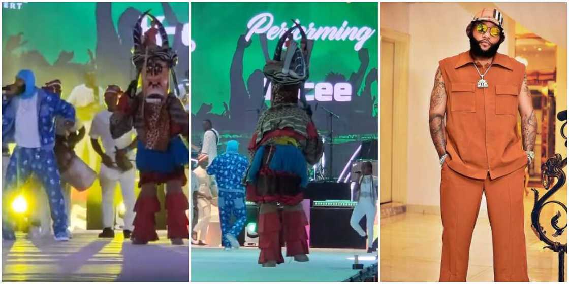 KCee dances with masquerade at Tinubu’s inauguration concert, KCee performs with masquerade at Tinubu’s inauguration concert, Nigerian singer KCee KCee dances with masquerade at Tinubu’s inauguration concert, KCee performs with masquerade at Tinubu’s inauguration concert, Nigerian singer KCee