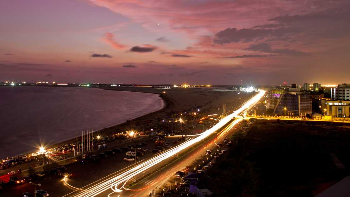 Photo of the Lagos skyline taken off Victoria Island. Photo of the Lagos skyline taken off Victoria Island.