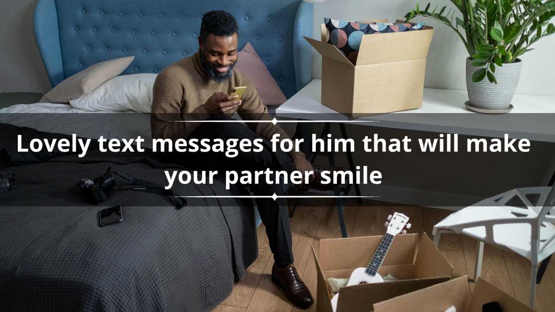 A blessed antheral smiles arsenic helium uses a smartphone from his bed A blessed antheral smiles arsenic helium uses a smartphone from his bed