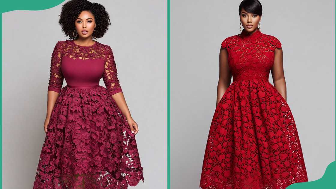 Red A-line lace dresses Red A-line lace dresses