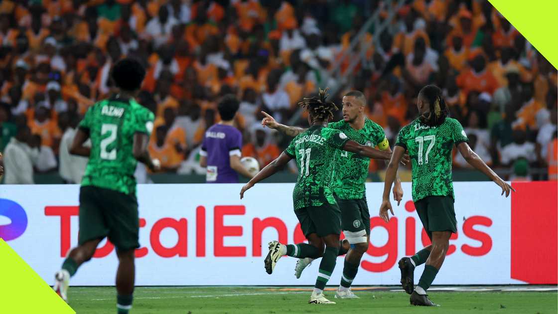 Super Eagles stars celebrate a goal during AFCON 2023 final in Ivory Coast.