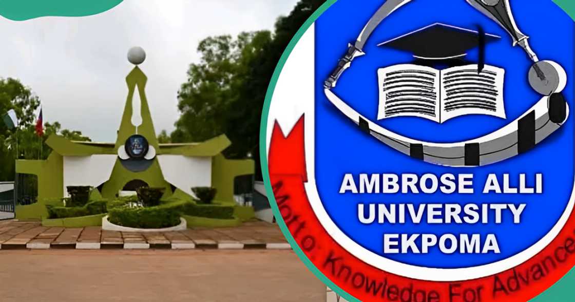 The Ambrose Alli University entrance and logo.