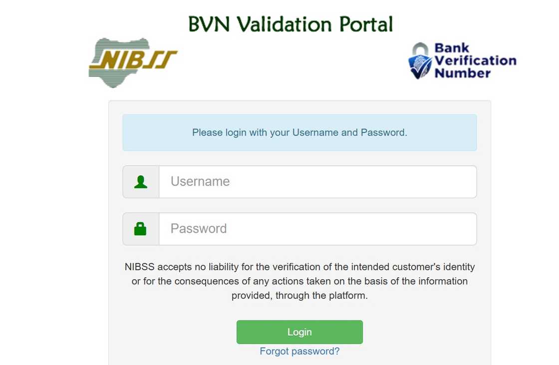 A screenshot of NIBSS BVN validation portal A screenshot of NIBSS BVN validation portal