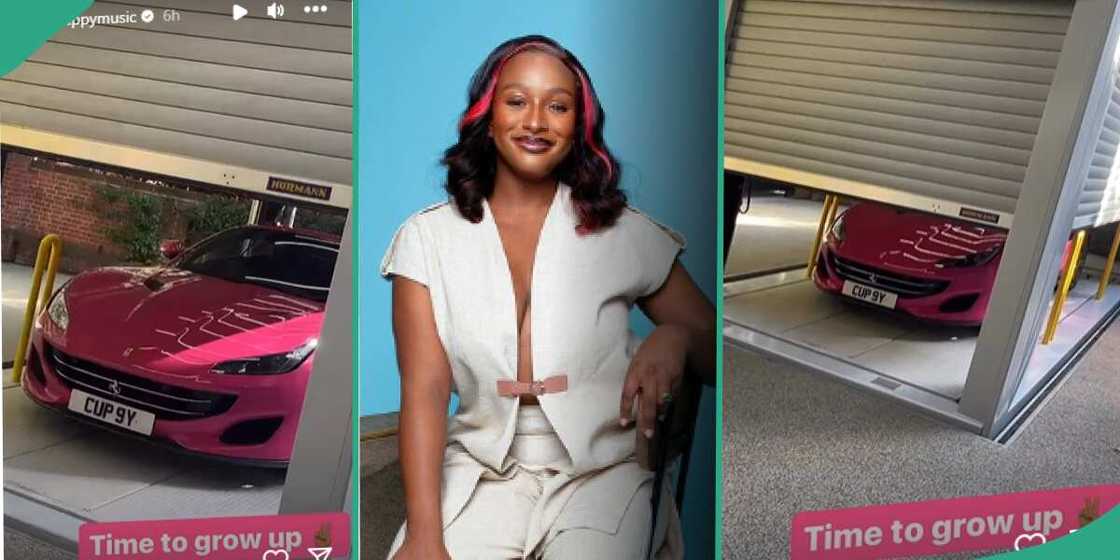 DJ Cuppy lets go of her pink Ferrari. DJ Cuppy lets go of her pink Ferrari.
