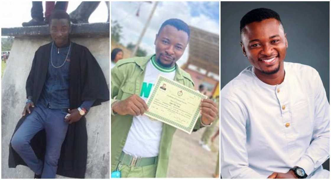 Peter Ebuka Agbo gives thanks after passing out of NYSC. Peter Ebuka Agbo gives thanks after passing out of NYSC.
