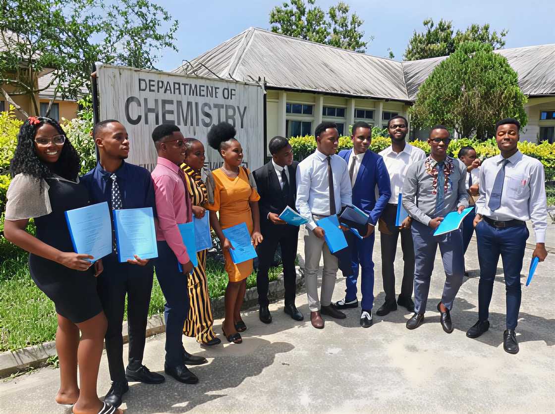 Chemistry students posing after class in Nigeria