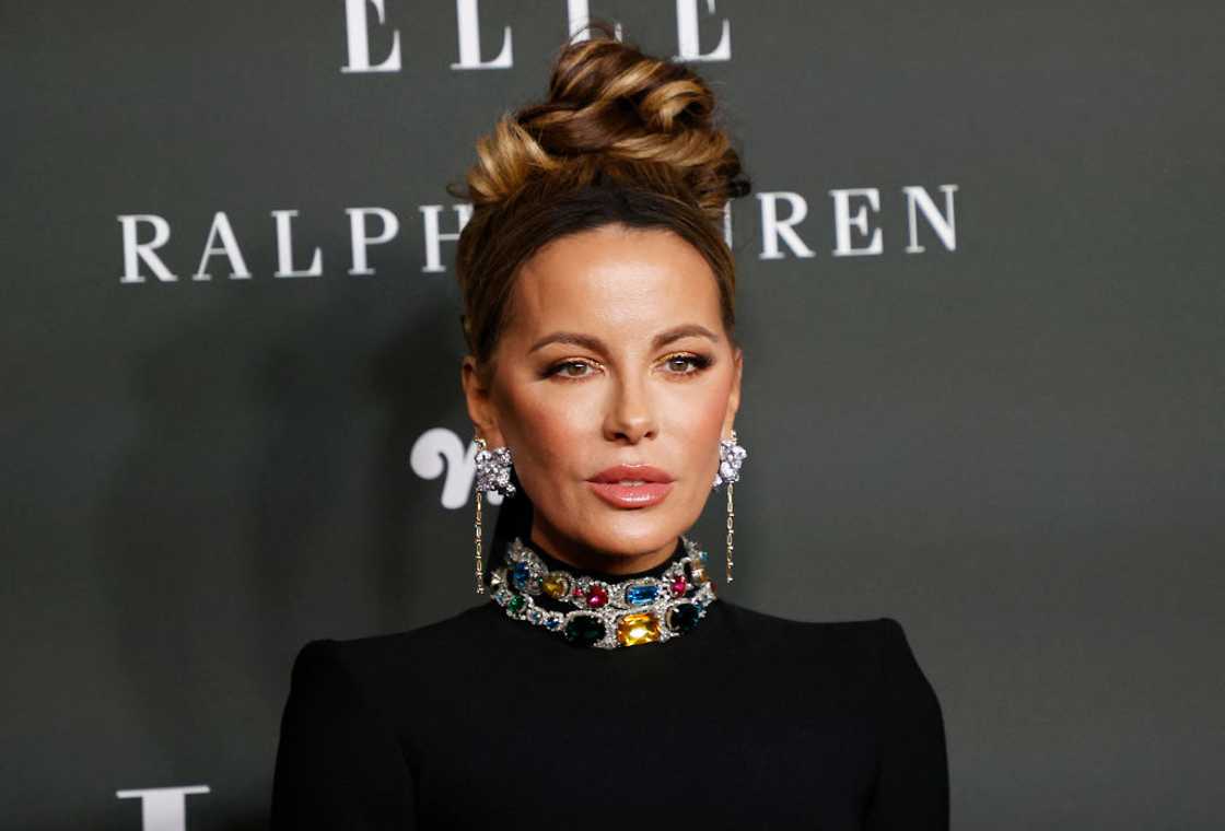 Kate Beckinsale wearing light and dark brunette wavy centre-parted up-do hairstyle Kate Beckinsale wearing light and dark brunette wavy centre-parted up-do hairstyle