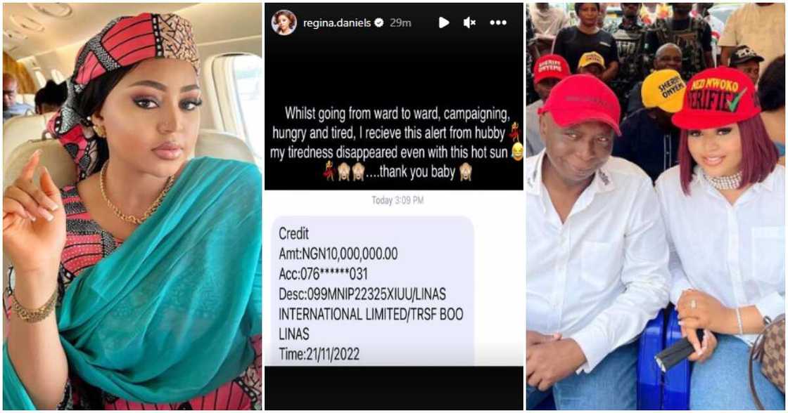 Regina Daniels receives N10 million from husband Ned Nwoko. Regina Daniels receives N10 million from husband Ned Nwoko.