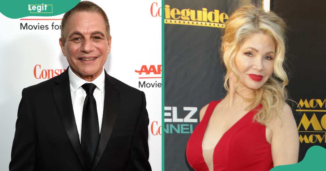 Tony poses while standing on the red carpet (L). Teri Copley poses standing at the 23rd Annual MovieGuide Awards (R).