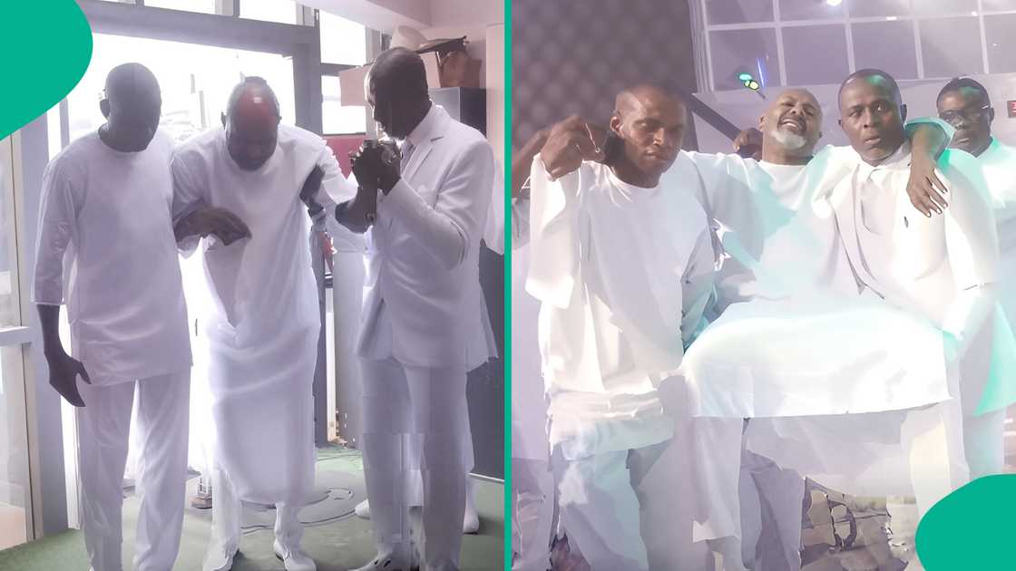 Nigerian pastor struggles to walk into his church after doing 21 days fasting, members carry him in video