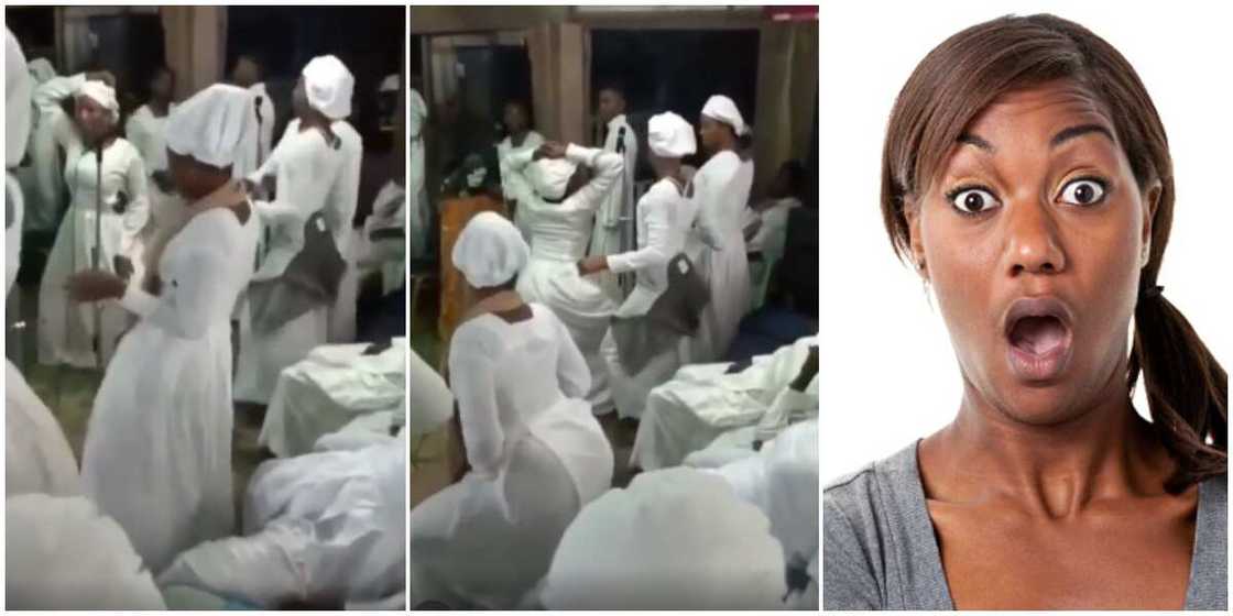 Bold Nigerian lady twerks hard before seated pastor in church, causes huge stir as video goes viral Bold Nigerian lady twerks hard before seated pastor in church, causes huge stir as video goes viral