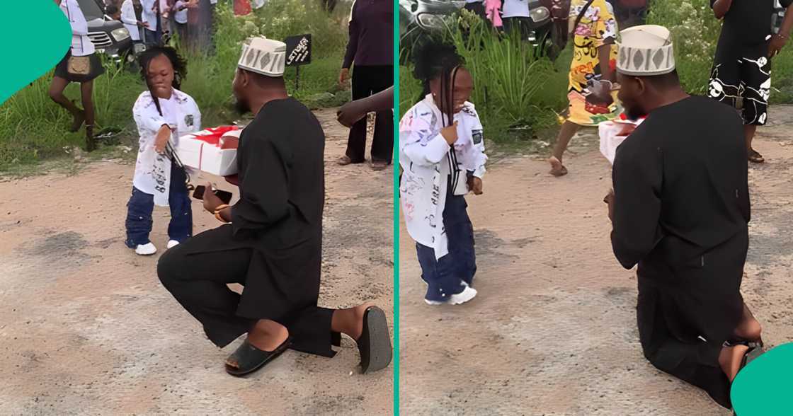 Man proposes to his small-sized girlfriend on her sign-out day. Photo: @officialpwesh