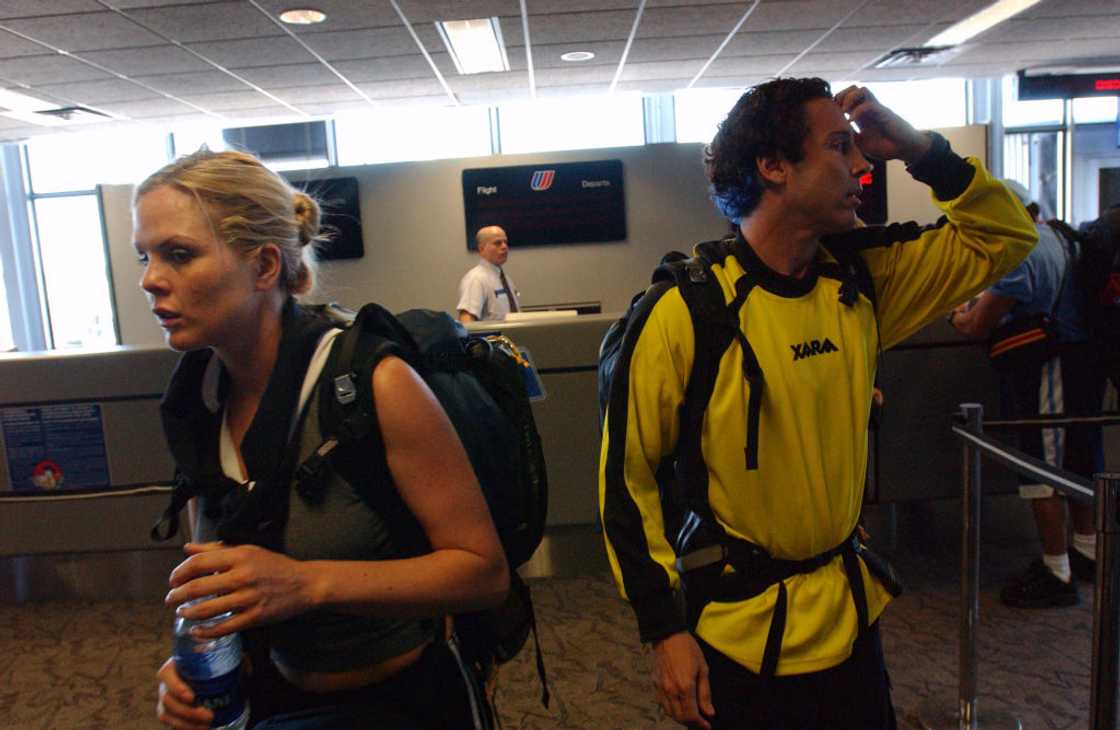Jonathan Baker and Victoria Fuller in the airport