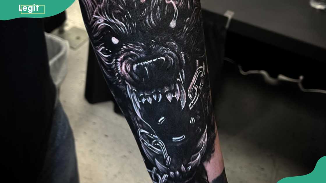 Blackwork Fenrir tattoo