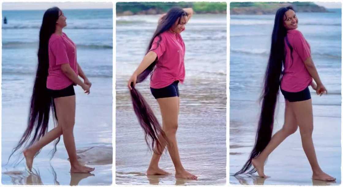 Photos of tall and beautiful lady at a beach.