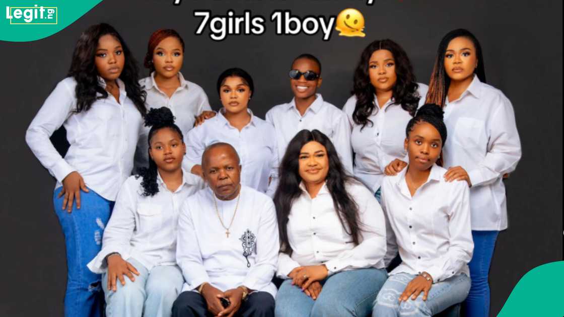 The man and his wife gave birth to 7 girls and 1 boy. The man and his wife gave birth to 7 girls and 1 boy.
