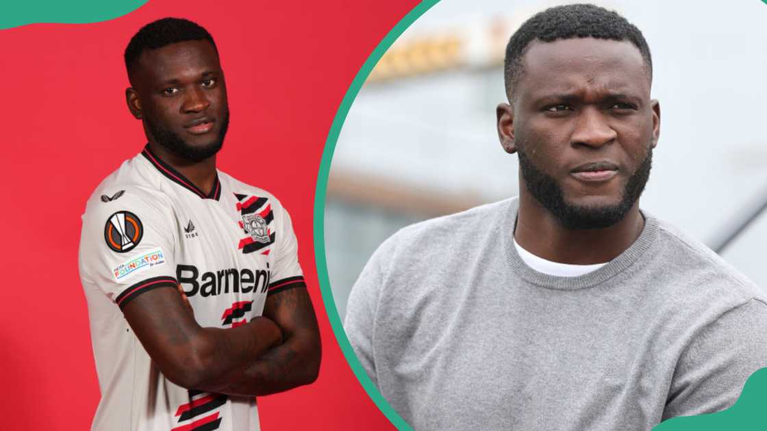 Victor Boniface at BayArena in Leverkusen, Germany (L). Victor Boniface at Dublin Arena in Dublin, Ireland (R). Victor Boniface at BayArena in Leverkusen, Germany (L). Victor Boniface at Dublin Arena in Dublin, Ireland (R).