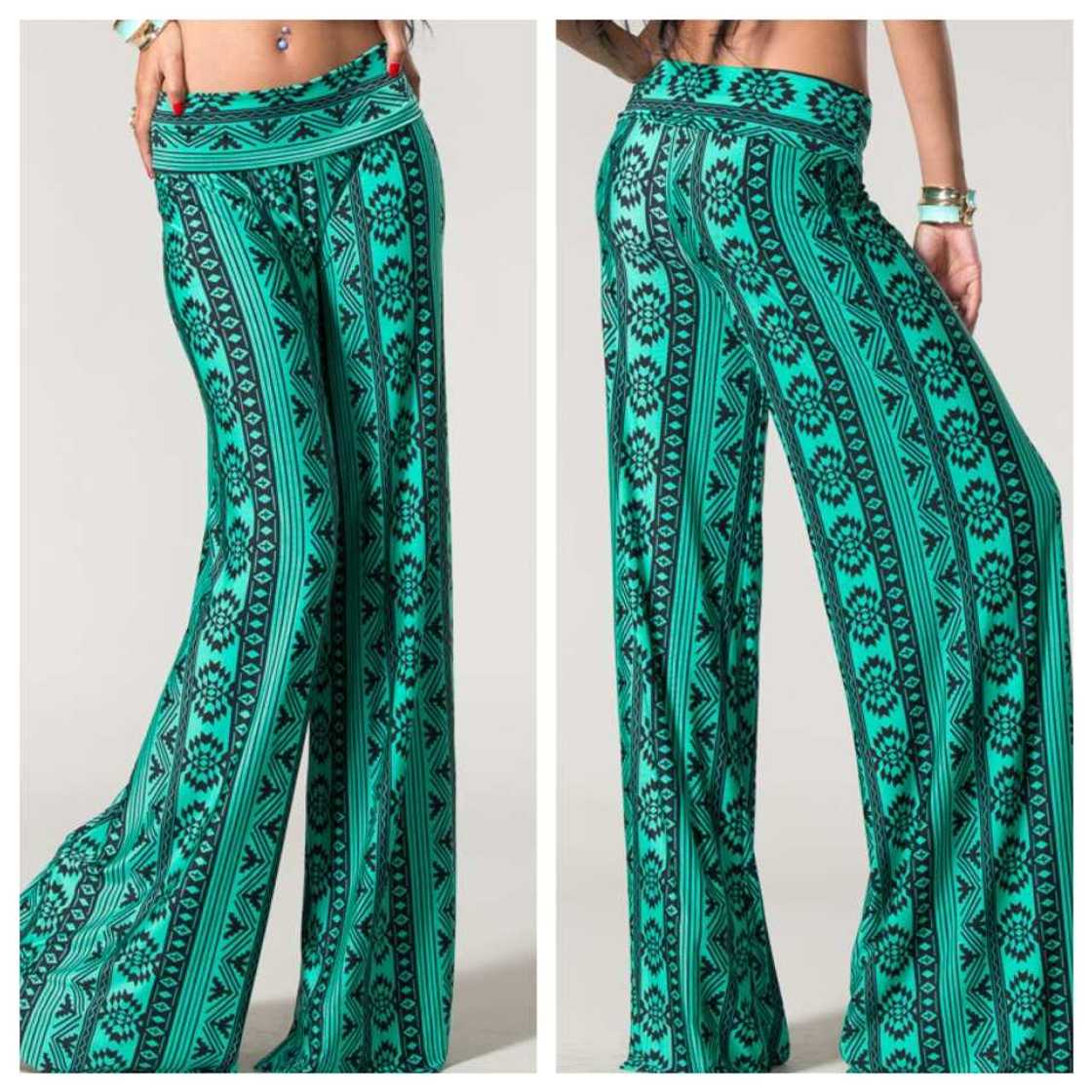 Green tribal palazzo pants