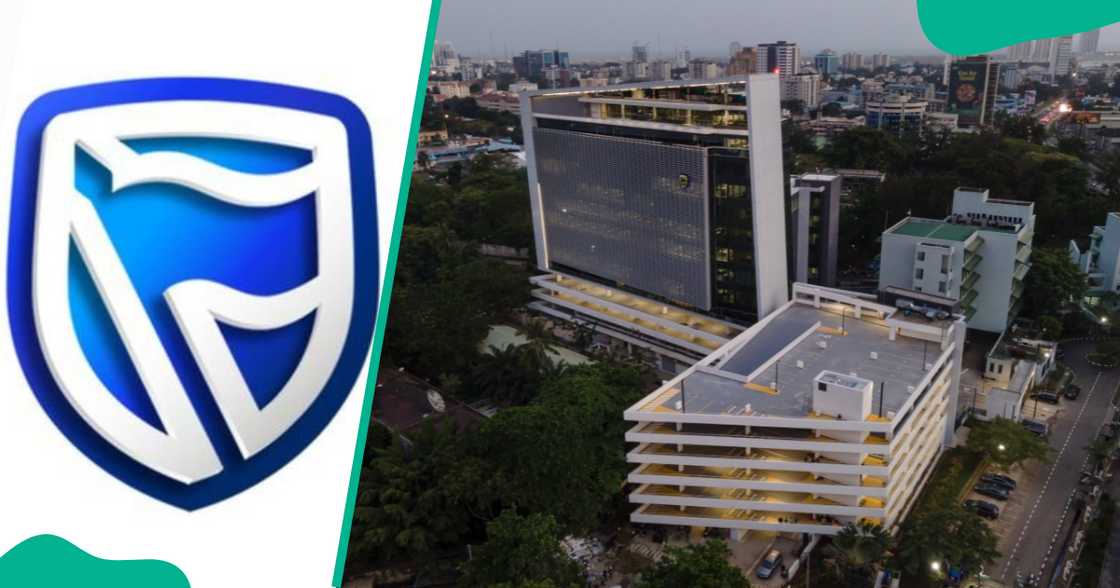 Stanbic IBTC logo and the Stanbic IBTC Towers in Cowrie Creek, Victoria Island, in Lagos, Nigeria Stanbic IBTC logo and the Stanbic IBTC Towers in Cowrie Creek, Victoria Island, in Lagos, Nigeria