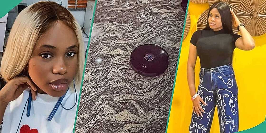 Lady shows off robot vacuum cleaner Lady shows off robot vacuum cleaner