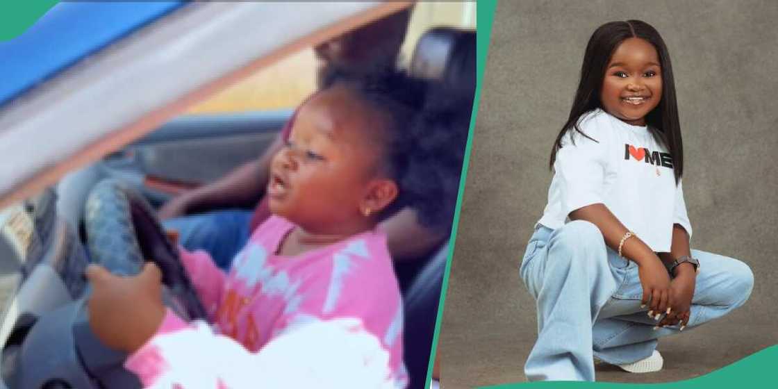 Small-sized actress Ebube Obi driving for the first time.