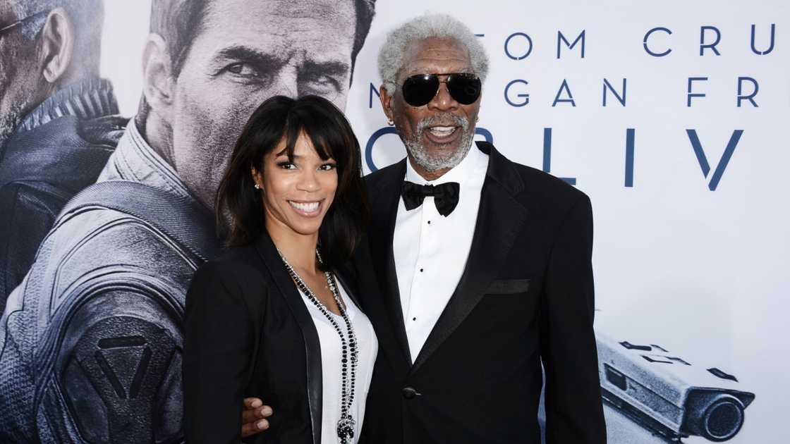 Morgan Freeman (R) and his daughter Morgana (L) pose on the red carpet at the premiere of Oblivion. Morgan Freeman (R) and his daughter Morgana (L) pose on the red carpet at the premiere of Oblivion.
