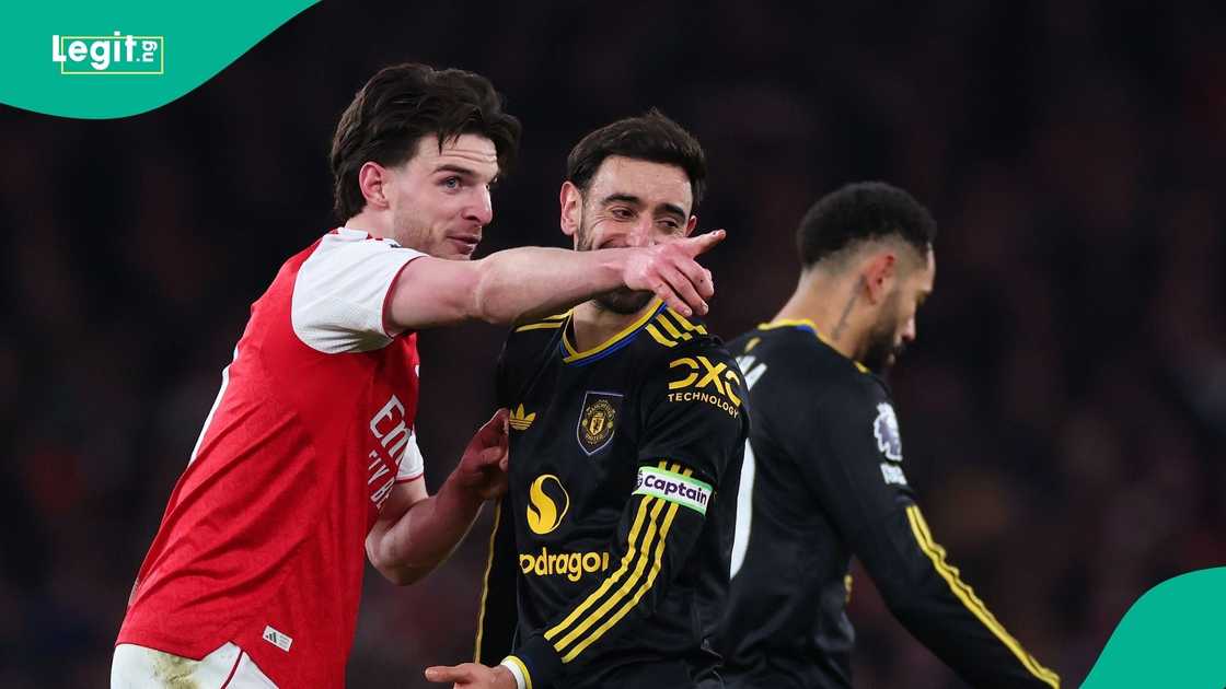 Manchester United, Bruno Fernandes, Declan Rice, Football, Old Trafford, Europe. Manchester United, Bruno Fernandes, Declan Rice, Football, Old Trafford, Europe.