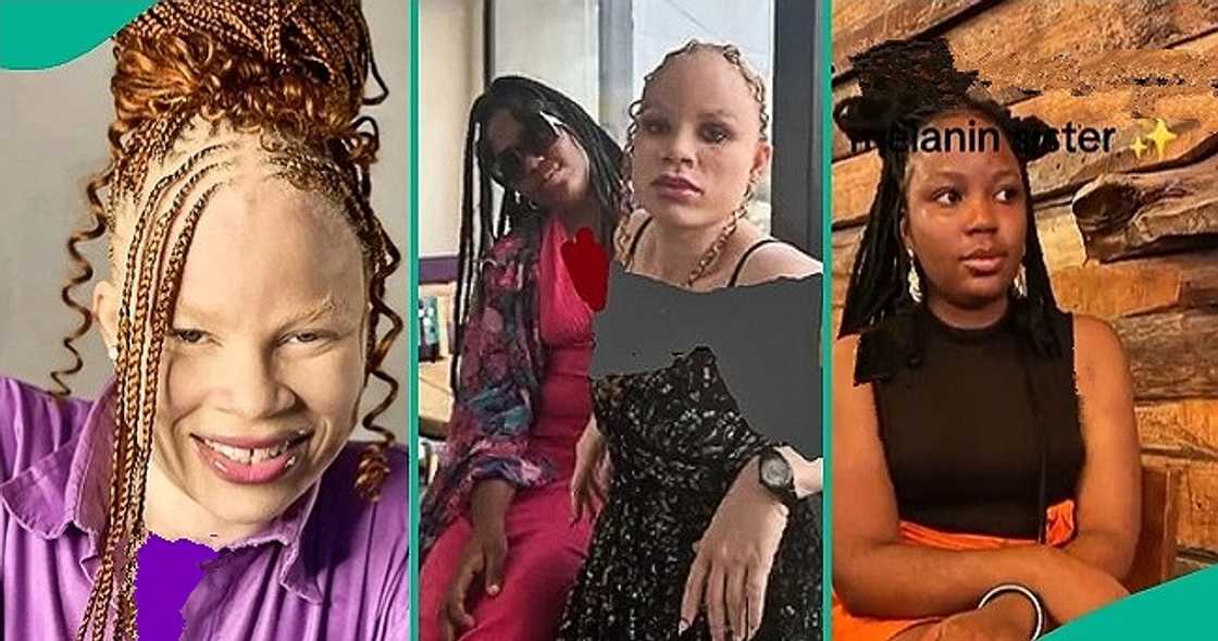 Ayomide Matilda, a Nigerian lady with albinism, trends on TikTok after showing off sister with melanin. Ayomide Matilda, a Nigerian lady with albinism, trends on TikTok after showing off sister with melanin.