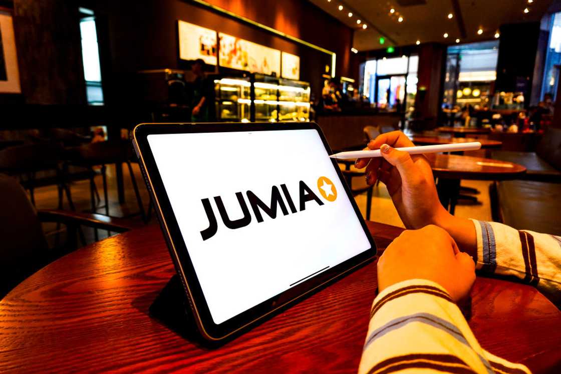 Jumia logo displayed on the screen of an iPad.