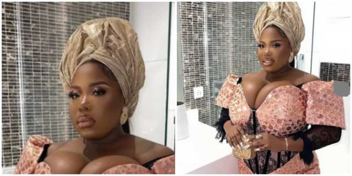 Photos of a lady in an asoebi style. Photos of a lady in an asoebi style.