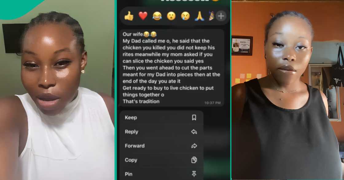 Mixed reactions as lady displays WhatsApp message she was sent after helping her boyfriend's mum cook