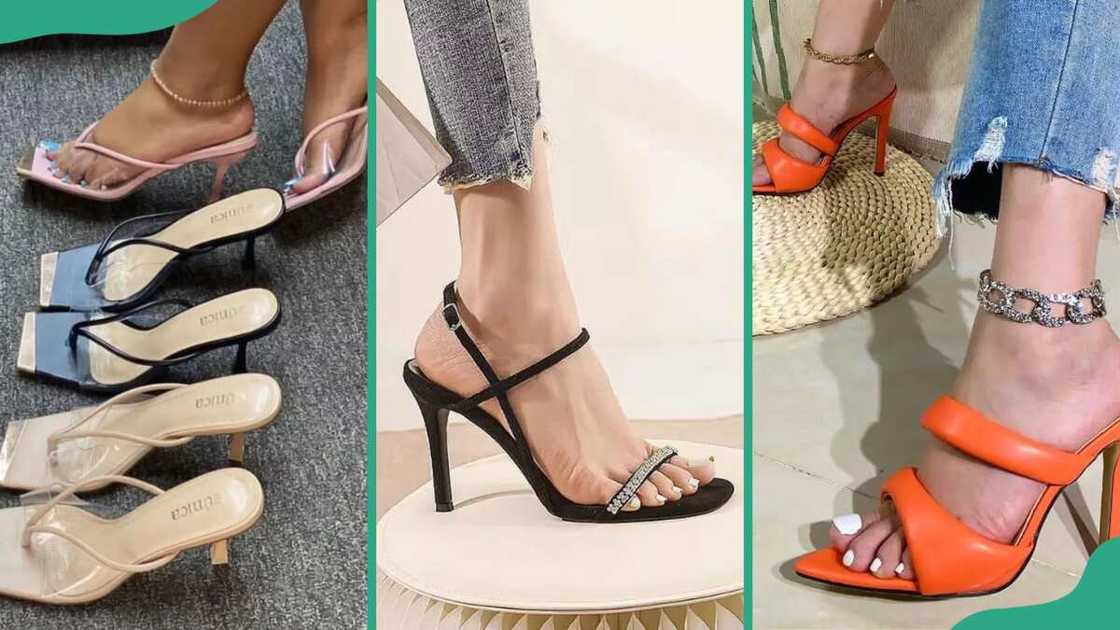 A variety of heeled sandals for casual cocktail attire A variety of heeled sandals for casual cocktail attire