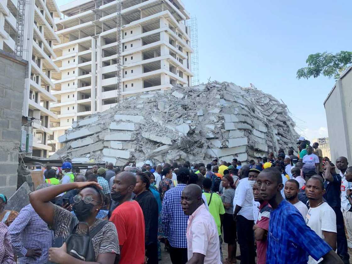Rubble of the collapsed building Rubble of the collapsed building