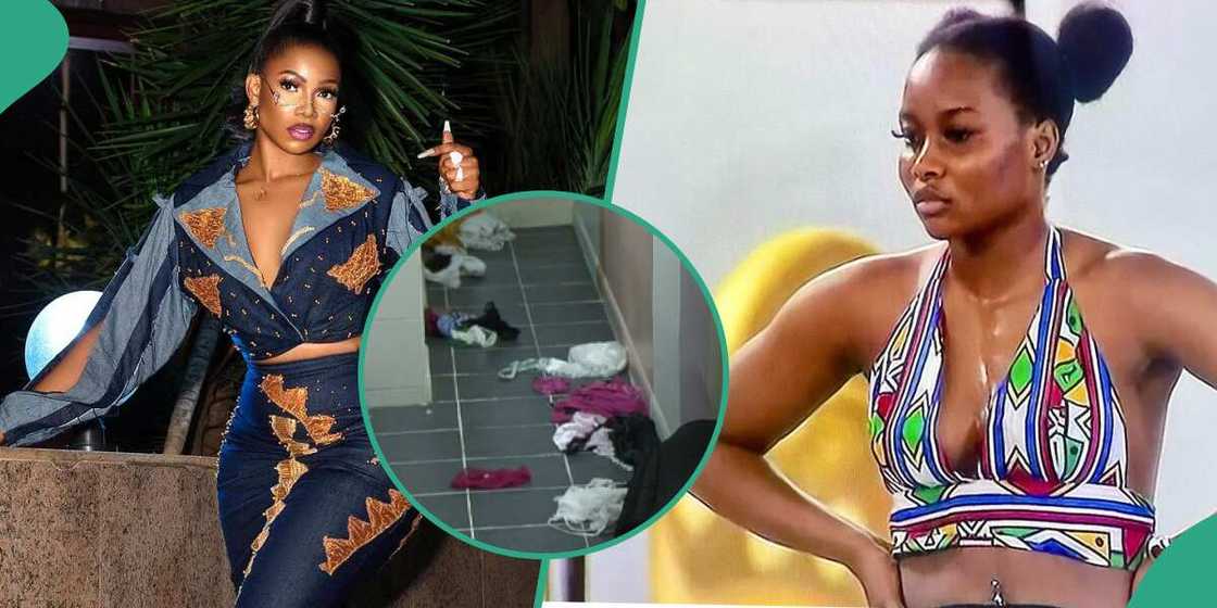 BBNaija Tacha, Ike throws Ilebaye's clothes on the floor.