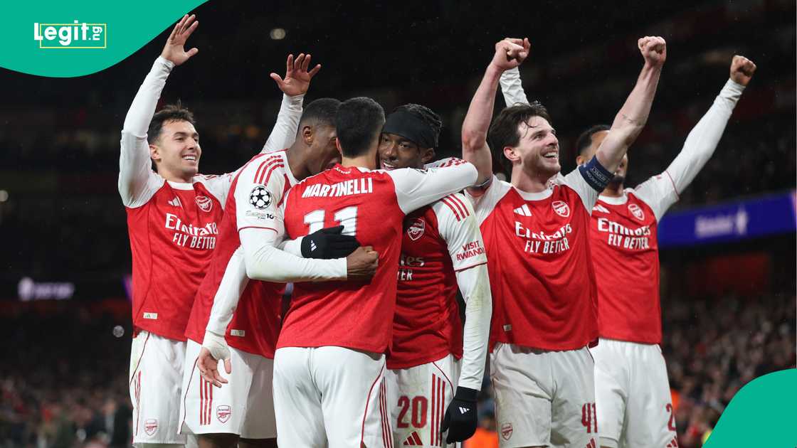 Gabriel Martinelli, Declan Rice, Arsenal, Bayern Munich, UEFA Champions League, Emirates Stadium, London, England. Gabriel Martinelli, Declan Rice, Arsenal, Bayern Munich, UEFA Champions League, Emirates Stadium, London, England.