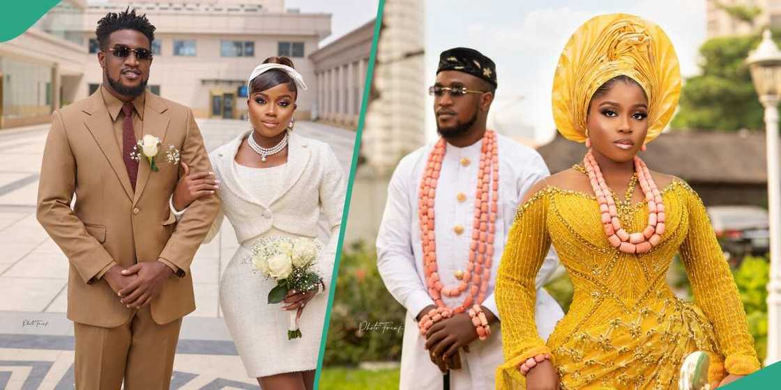 Veekee James and husband adorn Yoruba attire