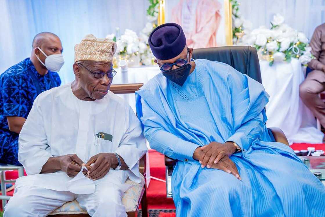 Governor Abiodun declares Obasanjo as his new father. Governor Abiodun declares Obasanjo as his new father.
