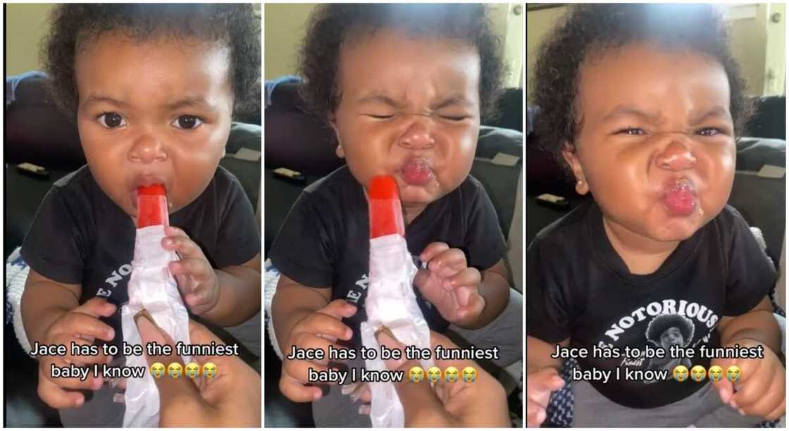 Photos of how Jace, a baby boy reacted after he drank a bitter liquid. Photos of how Jace, a baby boy reacted after he drank a bitter liquid.