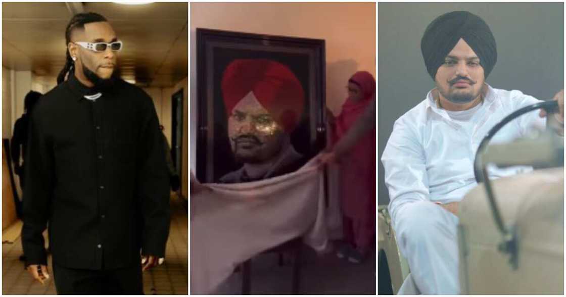 Burna Boy and others gift late Sidhu Moosewala's family diamond portrait of singer.