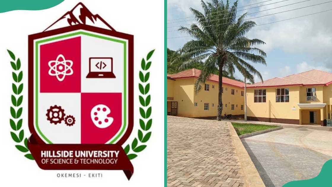 Hillside University logo (L). Hillside University campus (R)