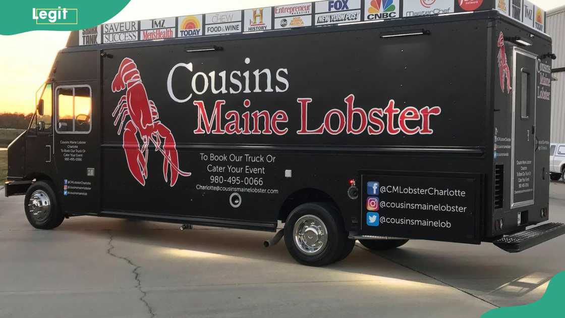 A Cousins Maine Lobster lorry traveling along the road