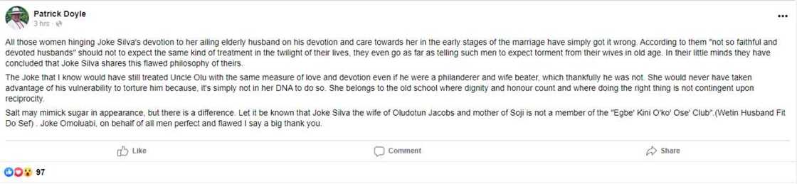 "Through Thick and Thin, Joke Silva stayed loyal to her husband": Patrick Doyle says "Through Thick and Thin, Joke Silva stayed loyal to her husband": Patrick Doyle says