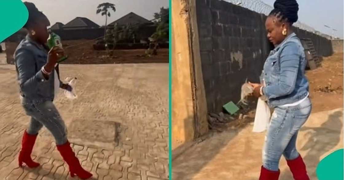 Lady prays to her ancestors as she returns to Nigeria to see her house.