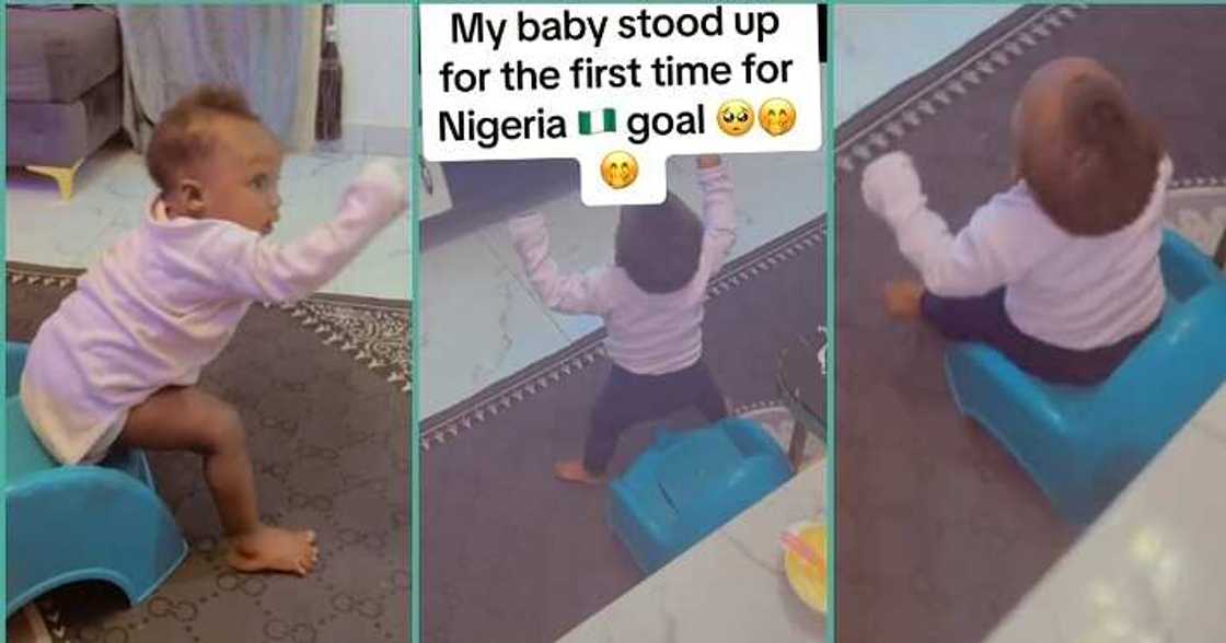 Mum captures her baby standing during AFCON match Mum captures her baby standing during AFCON match